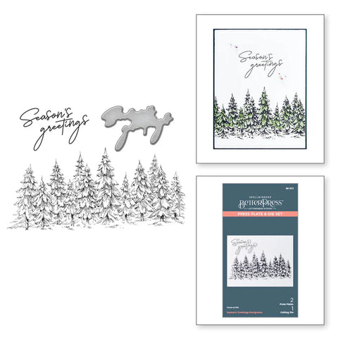 Seasons Greetings Evergreens Press Plate & Die Set from the More BetterPress Christmas Collection
