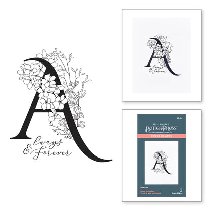 Floral A and Sentiment Press Plate from the Every Occasion Floral Alphabet Collection
