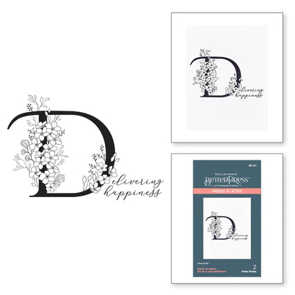 Floral D and Sentiment Press Plate from the Every Occasion Floral Alphabet Collection