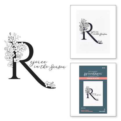 Floral R and Sentiment Press Plate from the Every Occasion Floral Alphabet Collection