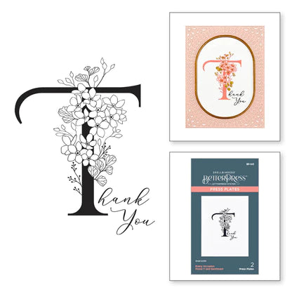 Floral T and Sentiment Press Plate from the Every Occasion Floral Alphabet Collection