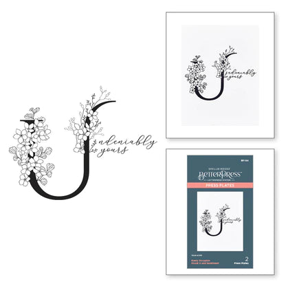 Floral U and Sentiment Press Plate from the Every Occasion Floral Alphabet Collection