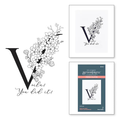 Floral V and Sentiment Press Plate from the Every Occasion Floral Alphabet Collection