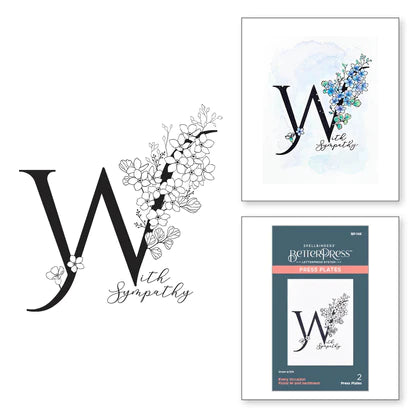 Floral W and Sentiment Press Plate from the Every Occasion Floral Alphabet Collection