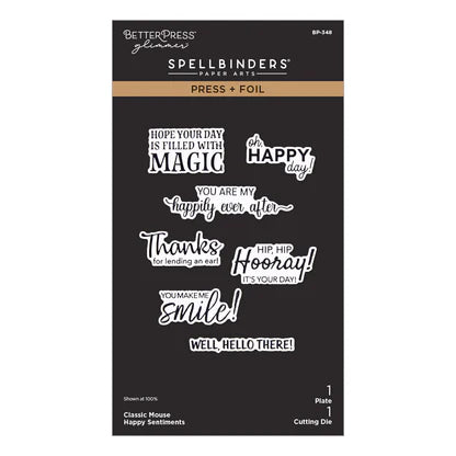 Classic Mouse Happy Sentiments Press + Foil Plate & Die Set