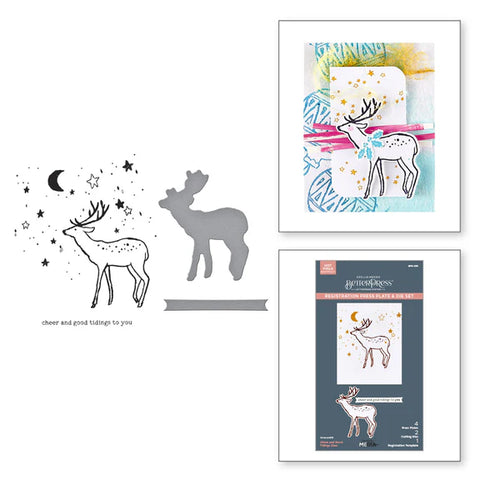 Cheer and Good Tidings Deer Registration Press Plate & Die Set from the Starry Holiday Collection by Dina Wakley