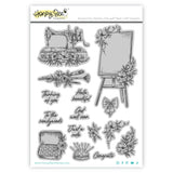 Floral Easel 6x8 Red Rubber Stamp Set