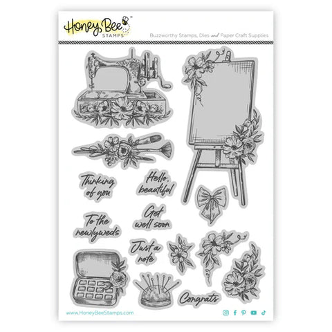 Floral Easel 6x8 Red Rubber Stamp Set