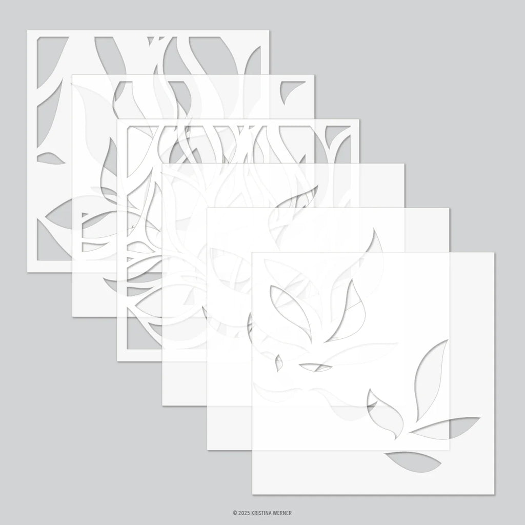 Long Line Leaves Stencil Pack (6 qty; 6 x 6)