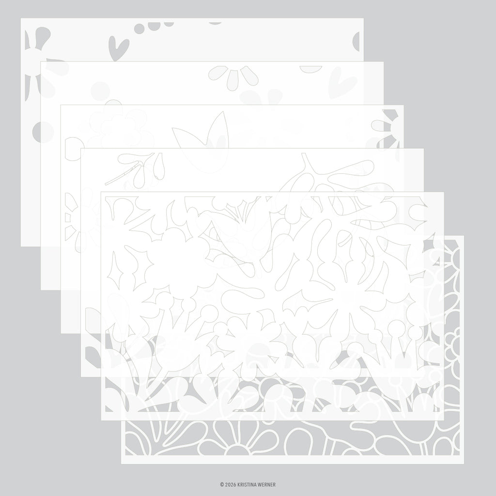 Retro Flowers Stencil Pack (6 qty; 6 x 9)