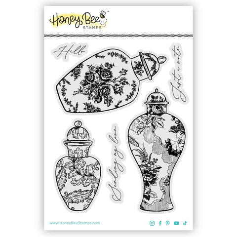 Ornate Ginger Jars 4x5 Red Rubber Stamp Set