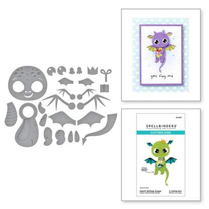 Matrices de découpe Dancin' Birthday Dragon gravées de la collection Monster Birthday