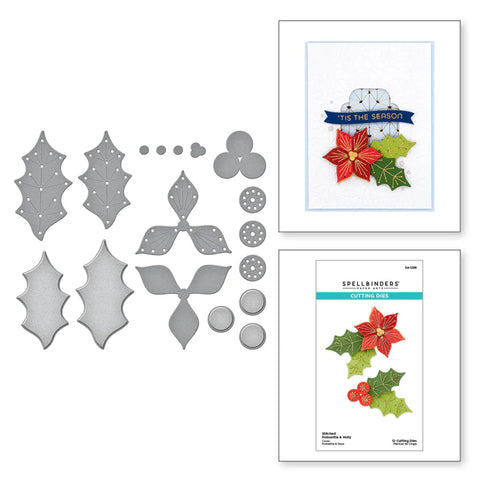 Matrices de découpe Poinsettia et Holly cousues de la collection de Noël.