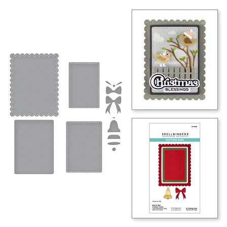 Bow & Bell Scallop Frame Etched Dies from the All About Christmas Collection by Lisa Horton