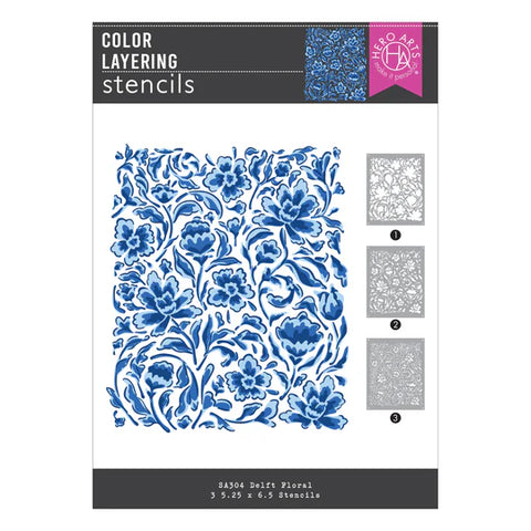 Color Layering Delft Floral Stencils