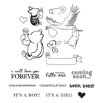 Simple Stories Say Cheese Classic Pooh Baby Hello Baby Clear Stamp Set