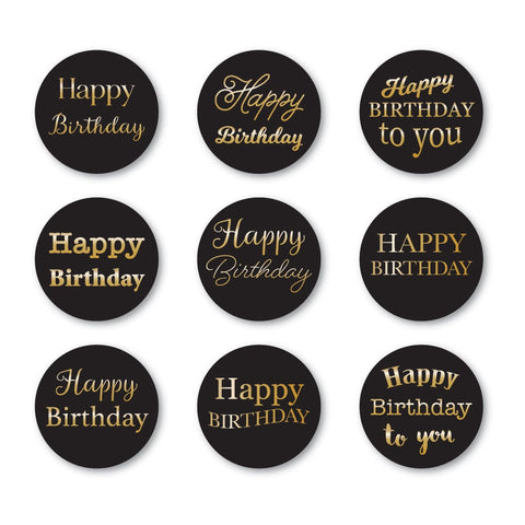 Happy Birthday Foil Greetings Black Circle Tabs