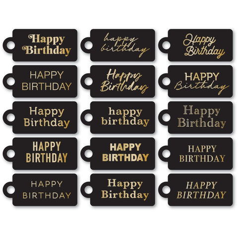 Happy Birthday Foil Greeting Black Tags