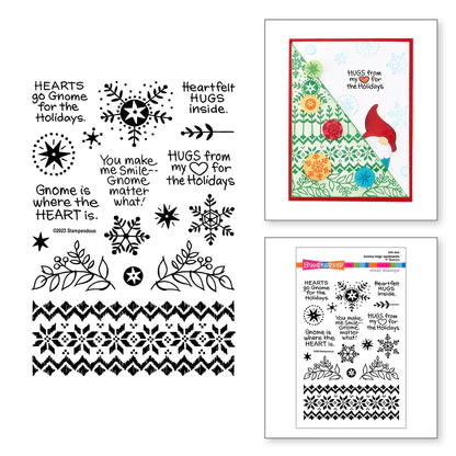 Gnome Hugs Sentiments Clear Stamp Set from the Holiday Hugs Collection by Stampendous