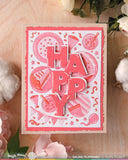 Overlapping Vertical Happy Word Die
