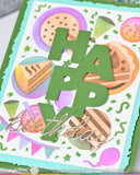 Overlapping Vertical Happy Word Die