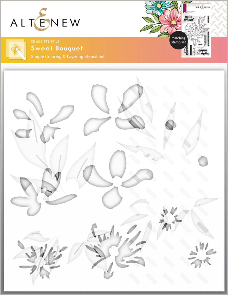 Ensemble de pochoirs de superposition de coloriage simple Sweet Bouquet 3 en 1