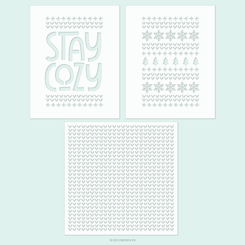 Stay Cozy Stencil Pack (one 6x6 stencil, two 4.75 x 6 stencils)
