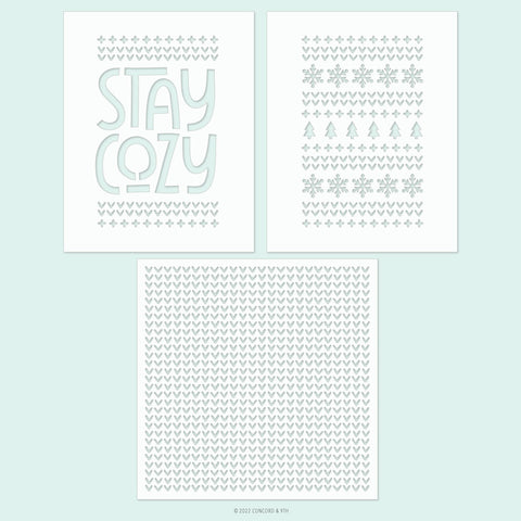 Stay Cozy Stencil Pack (one 6x6 stencil, two 4.75 x 6 stencils)