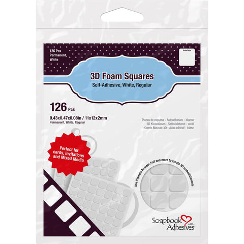 3D Foam Squares 1/2" White