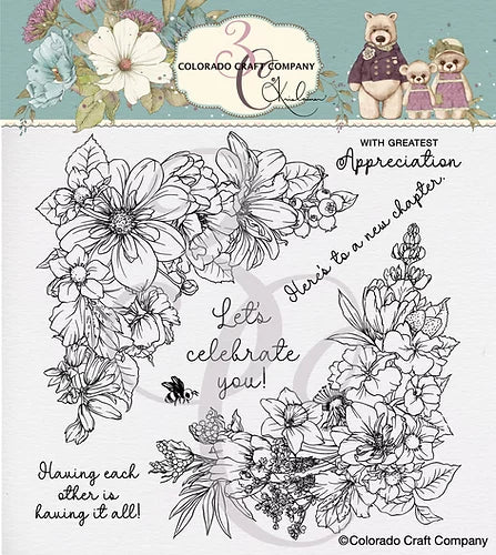 Kris Lauren - Floral Corners 6 x 6 Clear Stamps