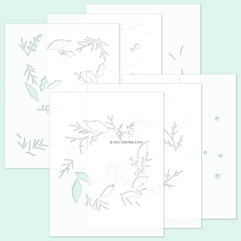 Boughs & Holly Stencil Pack (six 4.75 x 6)