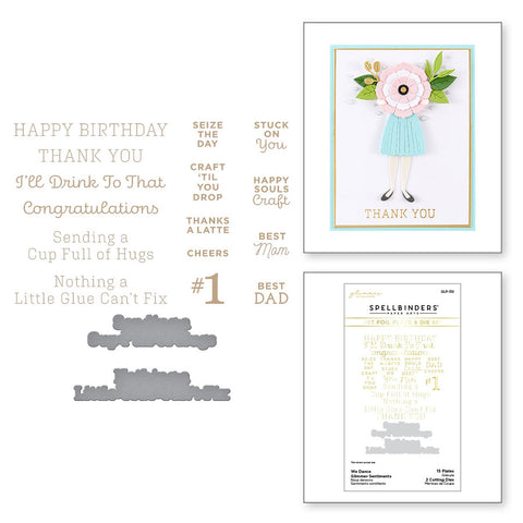 We Dance Glimmer Sentiments Glimmer Hot Foil Plate & Die Set from the Happy Dance Collection