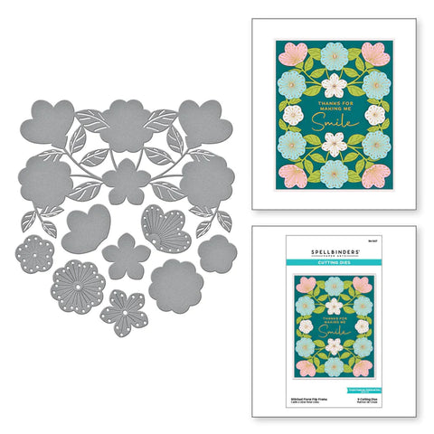 Matrices gravées à cadre rabattable floral cousu de la collection Stylish Ovals