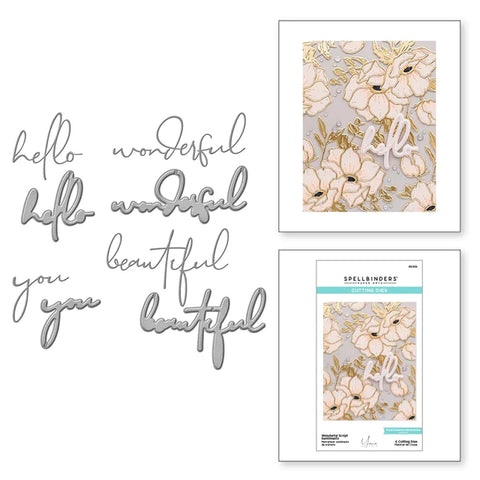 Matrices gravées Wonderful Script Sentiments de la collection Anemone Blooms par Yana Smakula