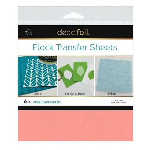 Feuilles de transfert floquées 6" x 6" - Oeillet rose