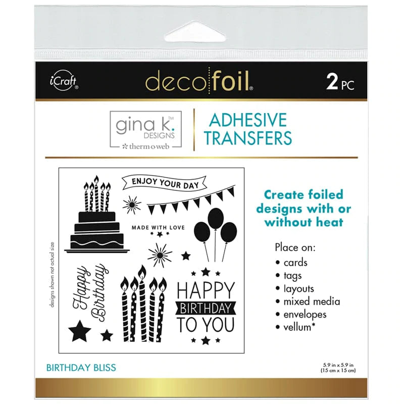Feuilles de transfert adhésives Deco Foil par Gina K - Birthday BLiss 5,9"x5,9" (2 feuilles)