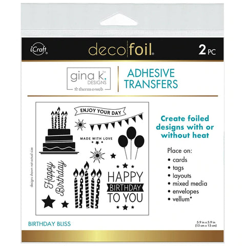 Feuilles de transfert adhésives Deco Foil par Gina K - Birthday BLiss 5,9"x5,9" (2 feuilles)