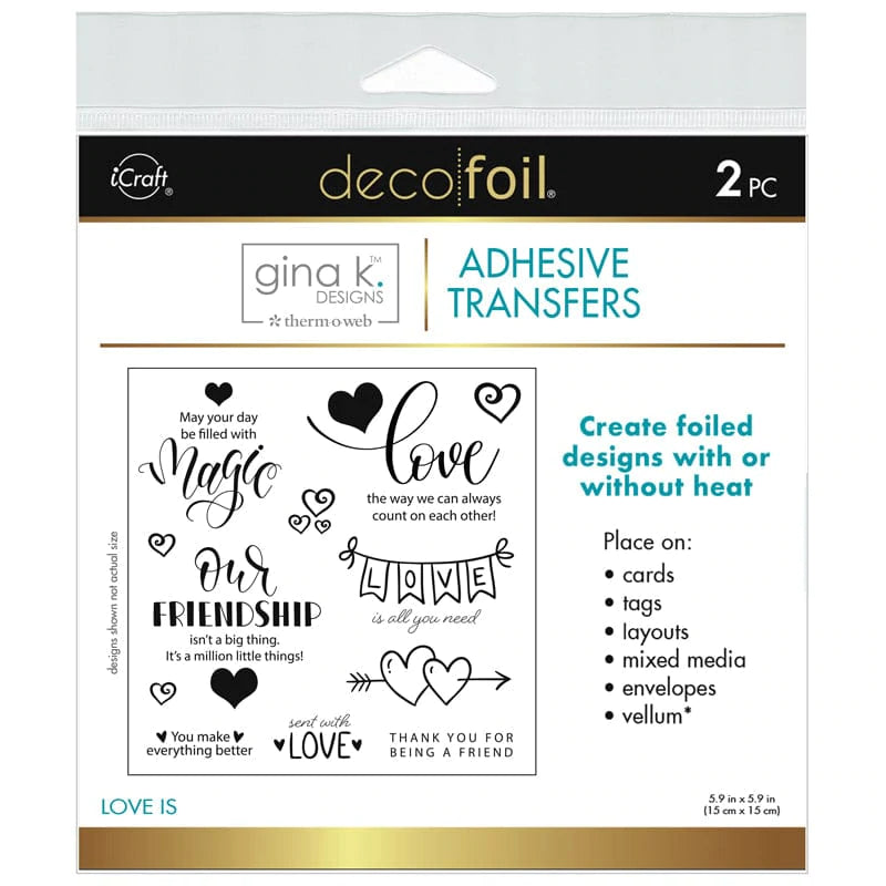 Feuilles de transfert adhésives Deco Foil par Gina K - Love Is 5,9"x5,9" (2 feuilles)